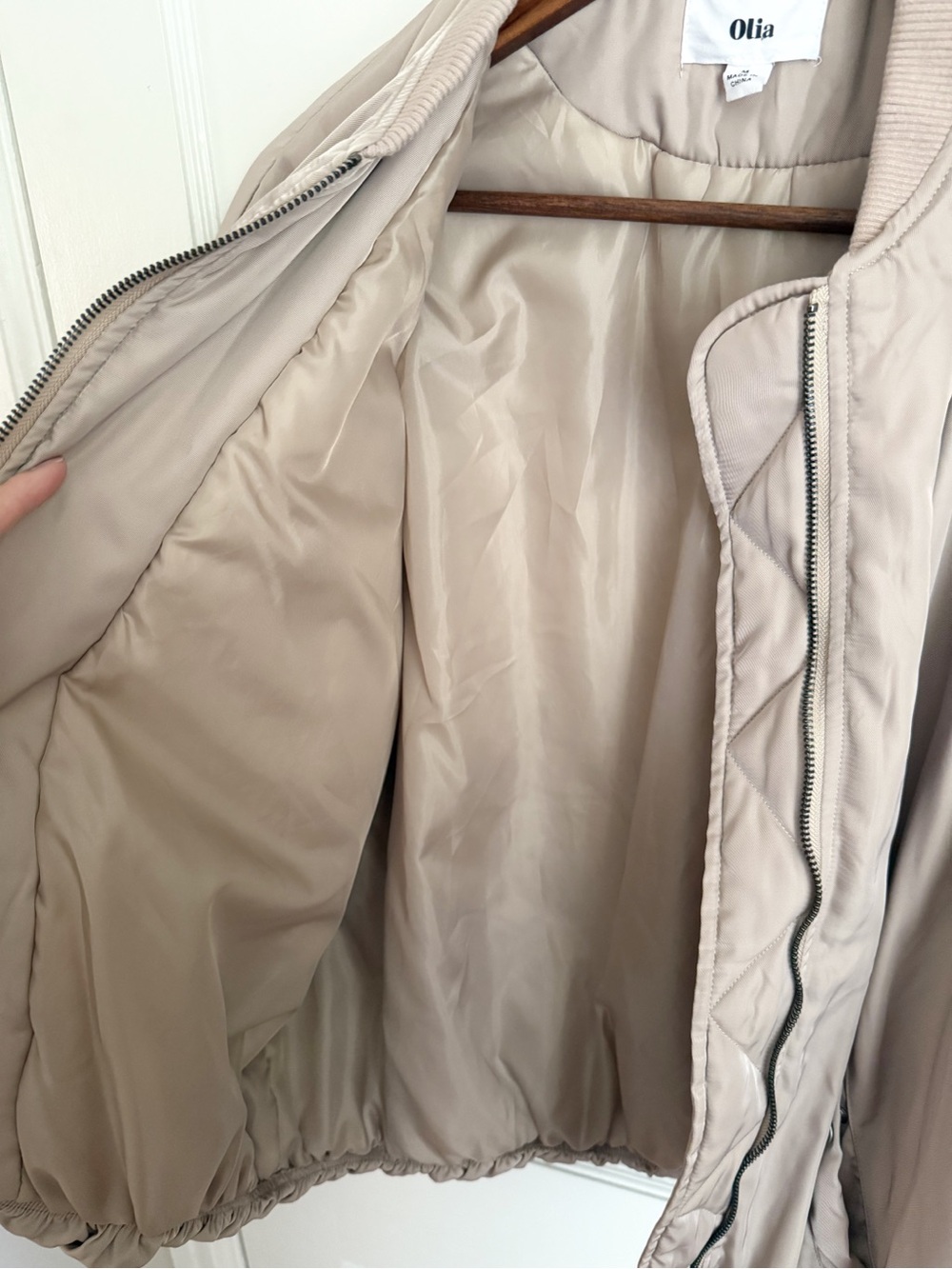 Olia Oversized Bomber Jacket Taupe - Lightweight Casual Bomber - Picture 8 of 14